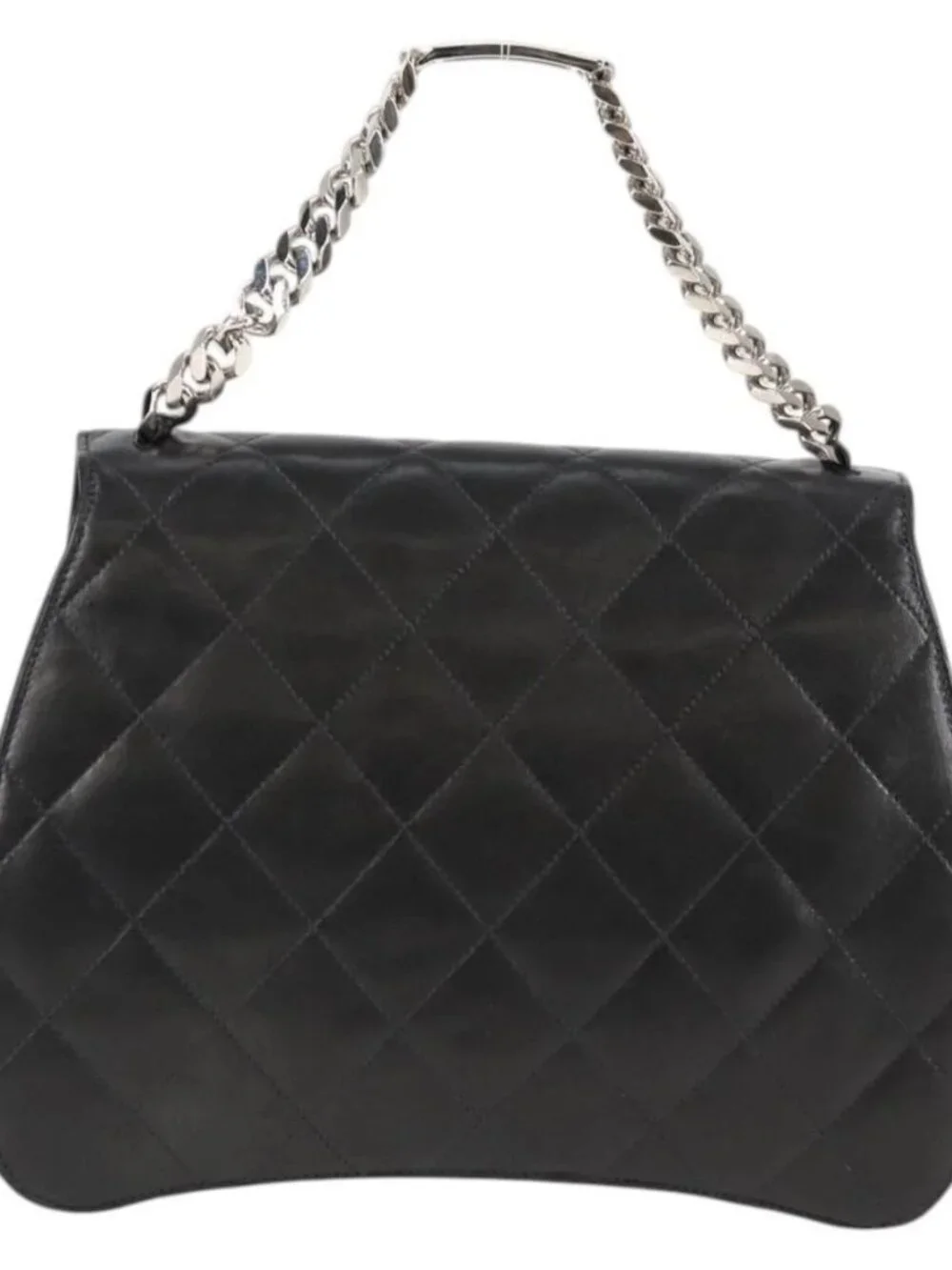 CHANEL Chain Hand Bag Lamb Skin Black Silver CC Auth 138566V